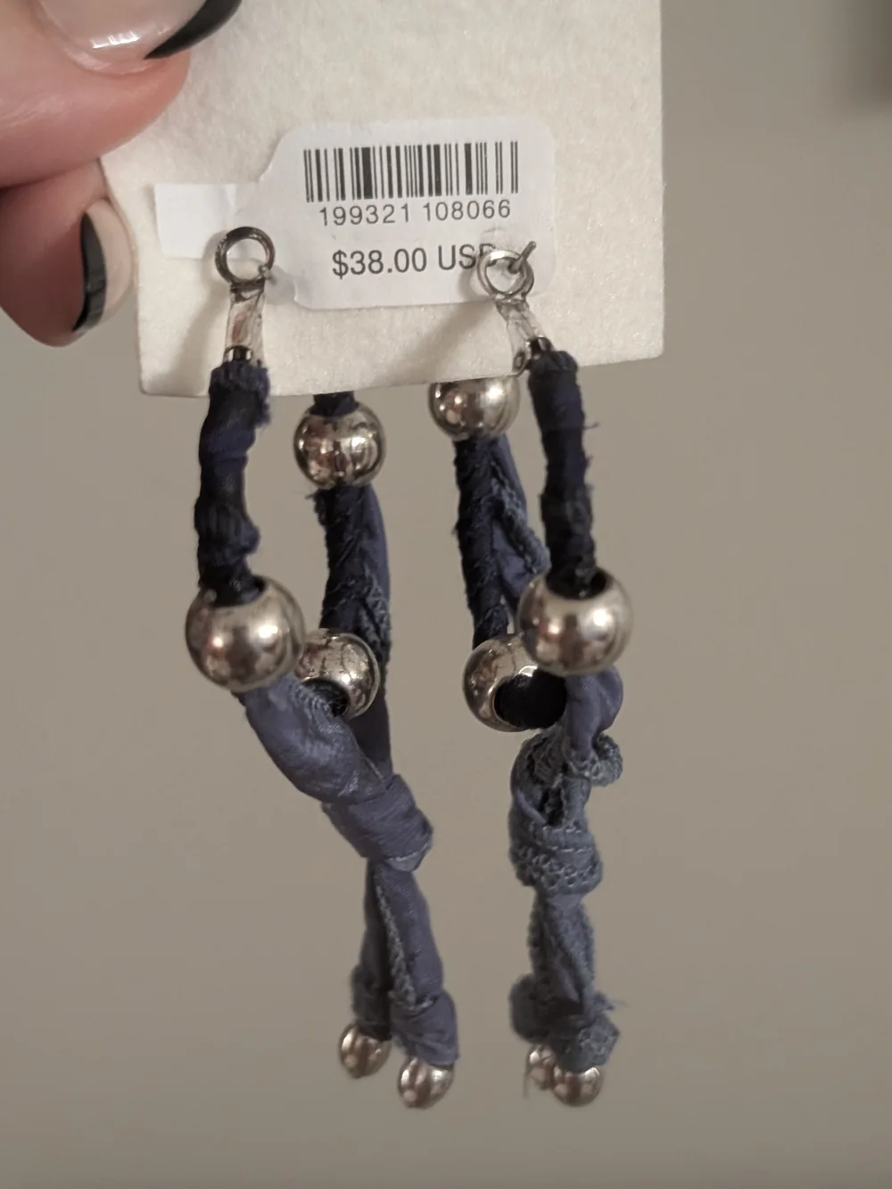 Free People Navy Beaded Rope Drop Earrings